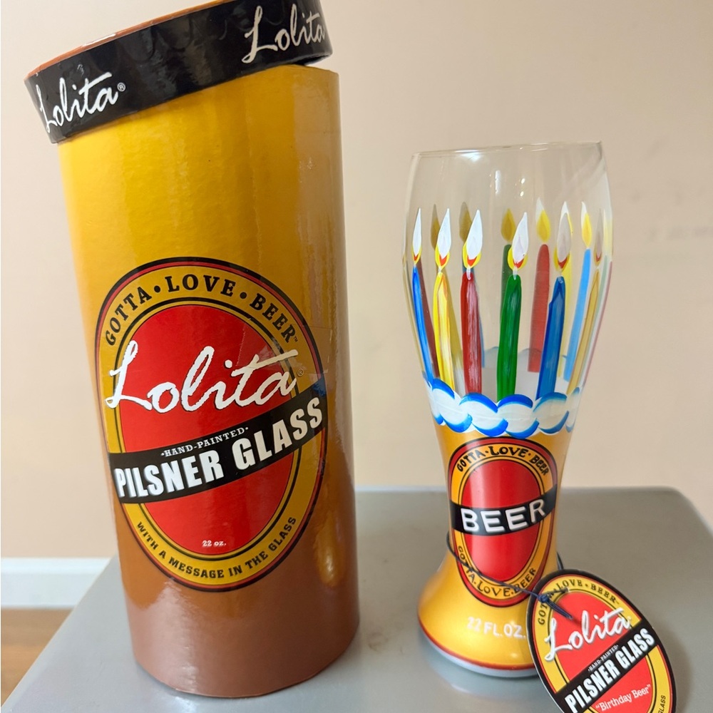 Lolita Yellow and Red Hand-Painted Pilsner Glass with Multicolored Candles